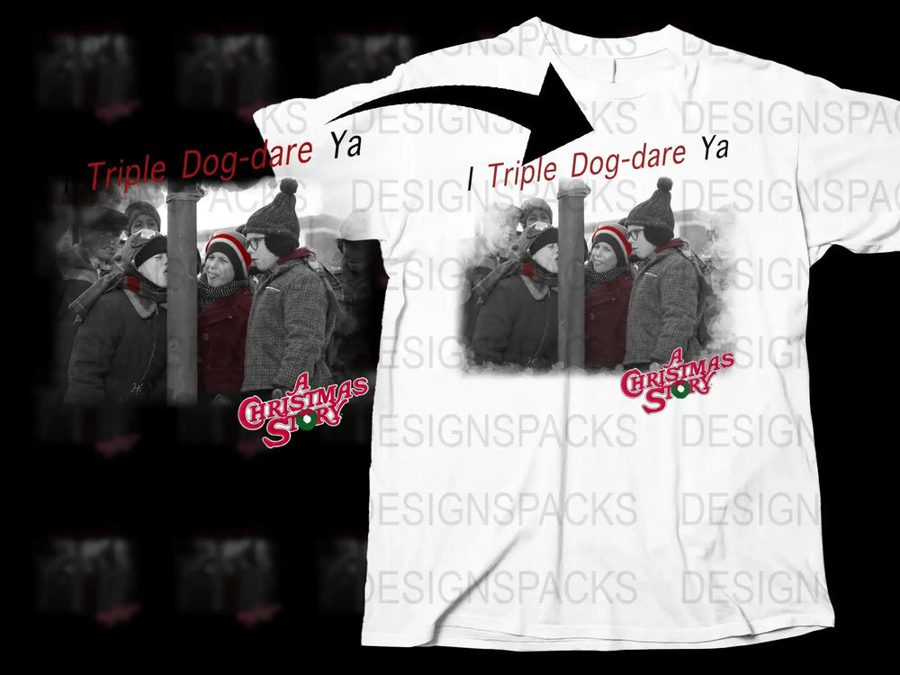 A Christmas Story Inspired T-Shirt, Triple Dog Dare Ya Scene, Holiday Apparel for Movie Fans, White Graphic Tee