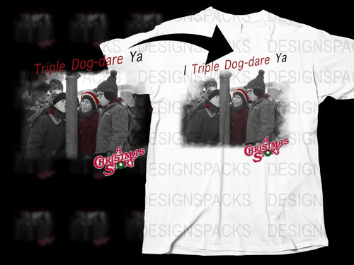 A Christmas Story Inspired T-Shirt, Triple Dog Dare Ya Scene, Holiday Apparel for Movie Fans, White Graphic Tee