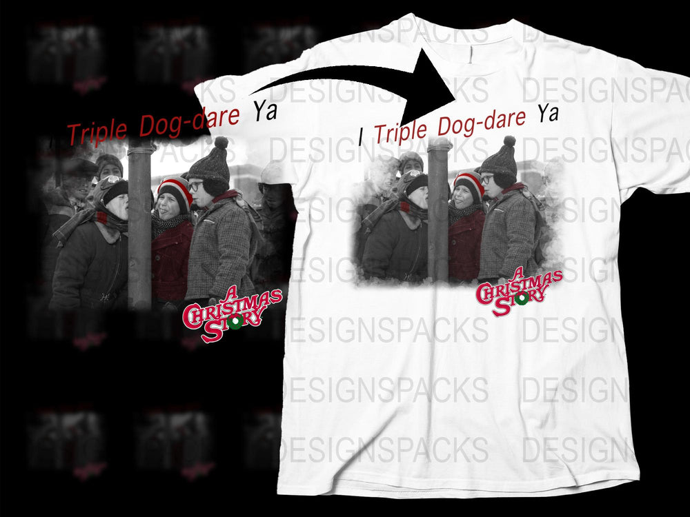 A Christmas Story Inspired T-Shirt, Triple Dog Dare Ya Scene, Holiday Apparel for Movie Fans, White Graphic Tee