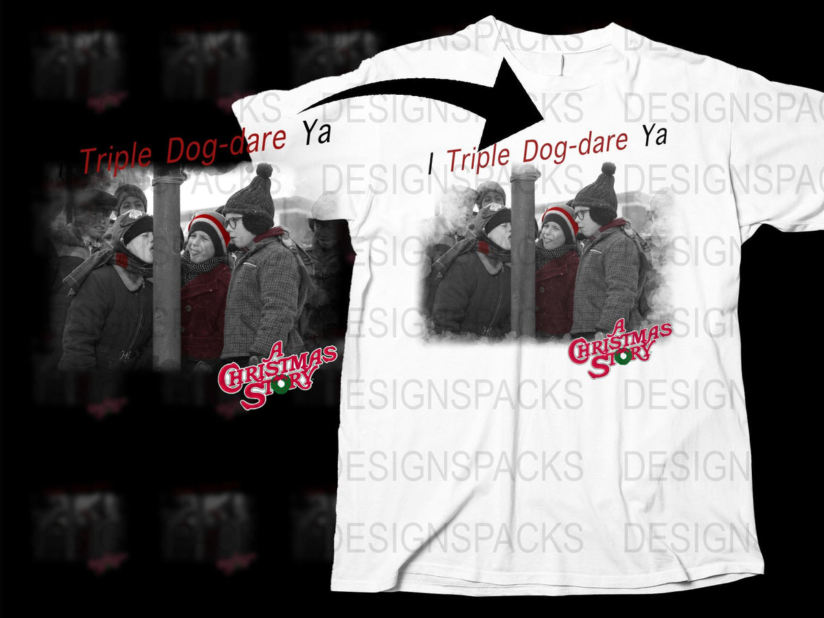 A Christmas Story Inspired T-Shirt, Triple Dog Dare Ya Scene, Holiday Apparel for Movie Fans, White Graphic Tee
