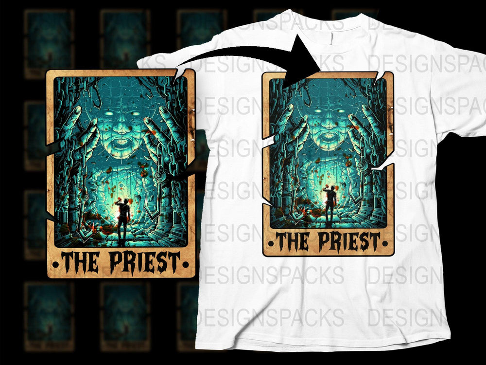 The Priest Graphic T-Shirt, Men's Blue Mystic Art Tee, Unique Fantasy Design, Spiritual Gift Idea