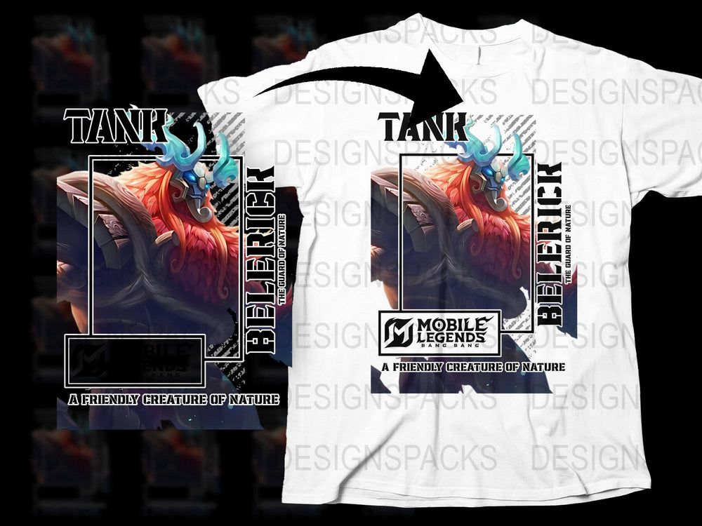 Mobile Legends Belerick Graphic T-Shirt, Men's White Cotton Tee, Gamer Apparel, Fantasy Creature Design, Gift for Gamers