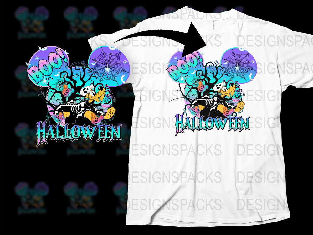 Halloween Themed T-Shirt with Colorful Ghost and Pumpkin Graphics, Spooky Kids and Adults Tee