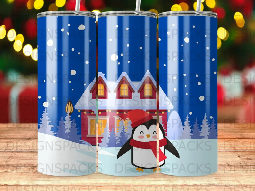 Penguin Snowy Holiday House Scene Tumbler product type