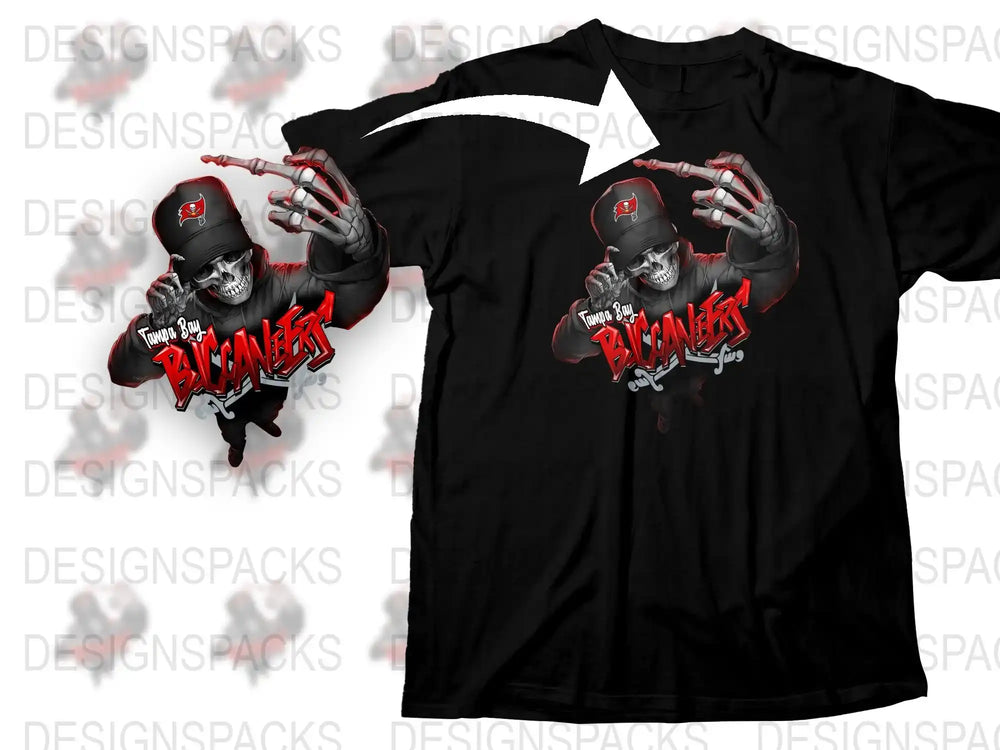 Black T-Shirt with Skull and Baseball Cap Graphic, Urban Streetwear Tee, Hip Hop Style Shirt