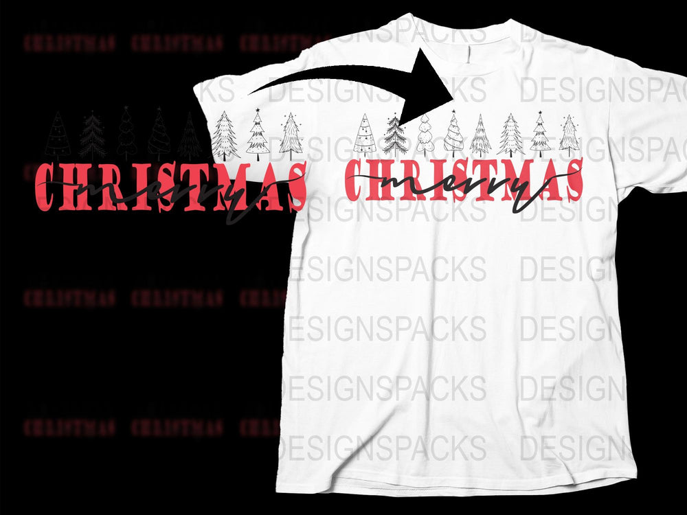 Christmas Tree Graphic T-Shirt, Festive Holiday Design, Casual White Tee with Red Typography