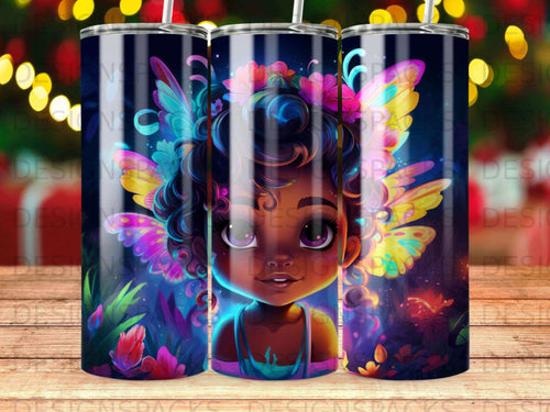 Illustration of a young Black girl with colorful fairy wings and glowing eyes.