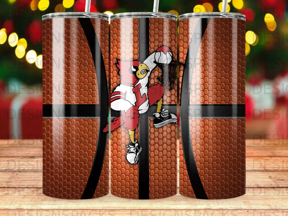 Basketball pattern with cardinal mascot dunking a basketball.