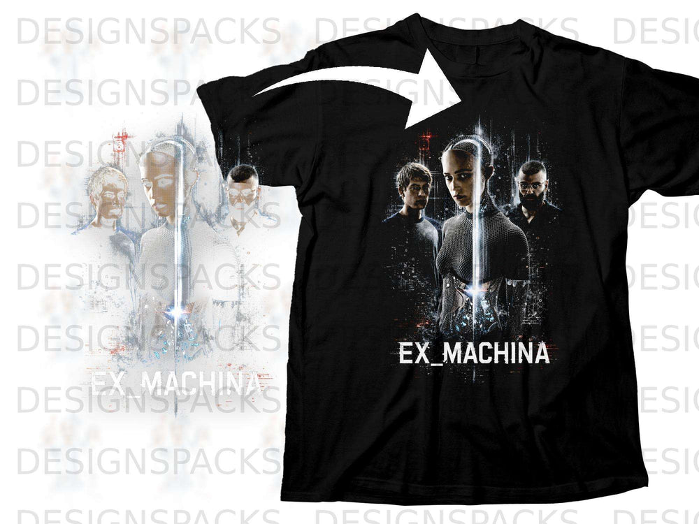 Black t-shirt with "EX MACHINA" title and characters from the film.