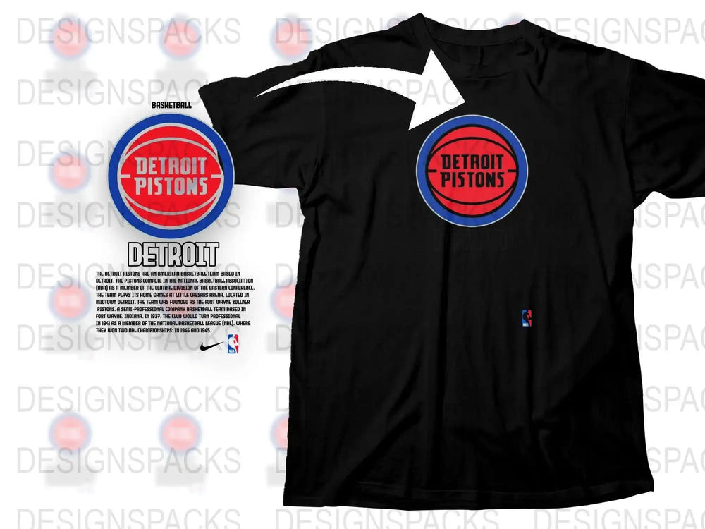 Detroit Pistons NBA Team Logo Black T-Shirt, Unisex Sports Fan Apparel, Basketball Shirt, Adult Sizes