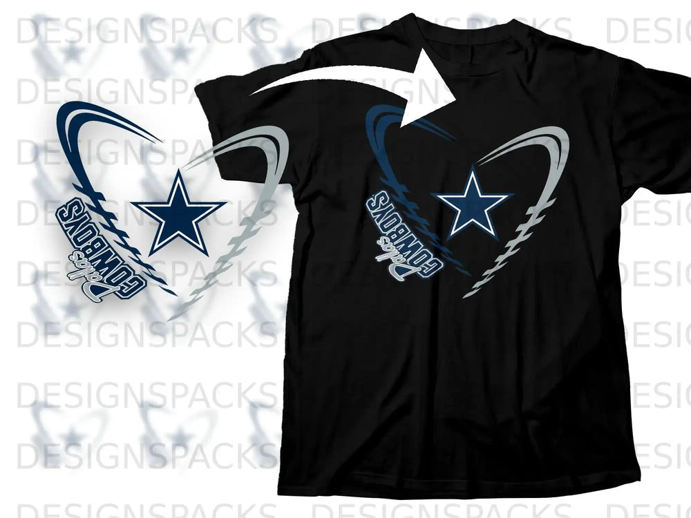 Cowboys Football Heart Design Graphic Tee