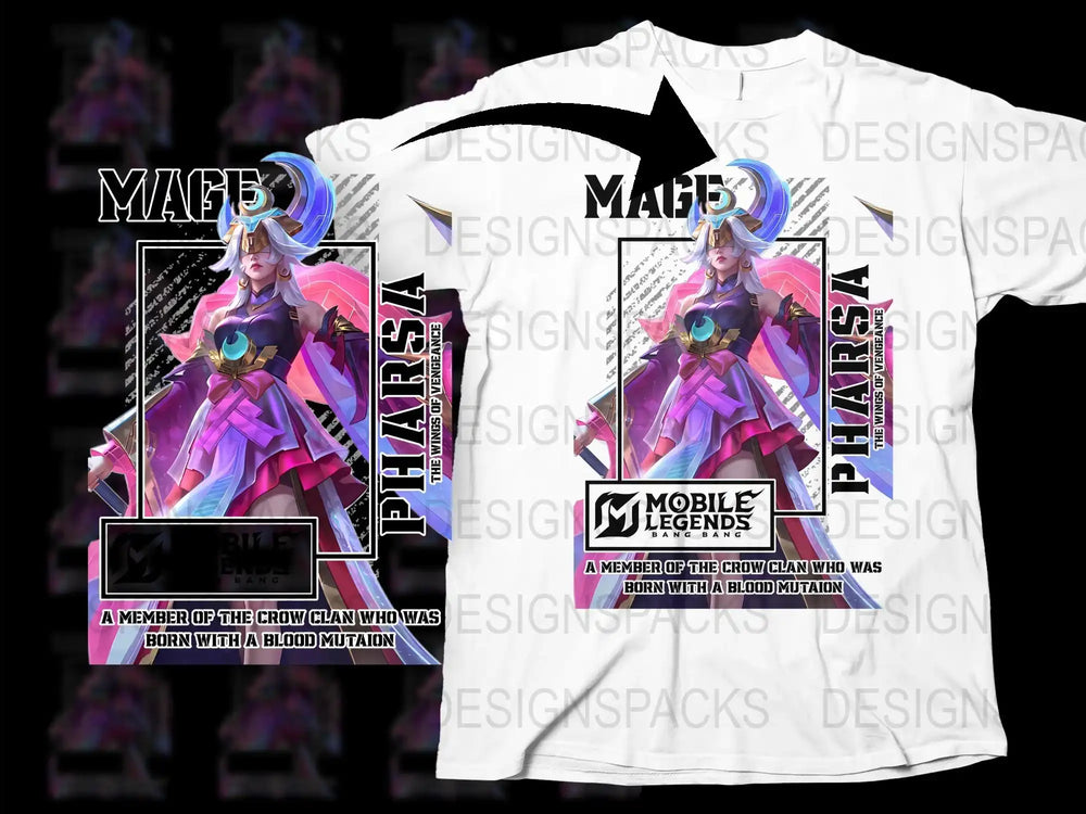 Mobile Legends T-Shirt, Pharsa Graphic Tee, Gaming Merch, Fantasy Hero Design, Bold Colors, Unisex Apparel