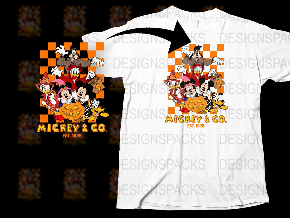Disney Halloween T-Shirt Mickey and Friends Fall Pumpkin Graphic Tee Unisex Cartoon Casual Shirt