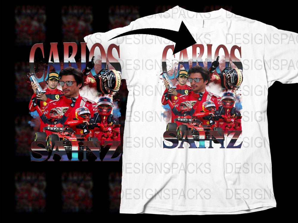 Carlos Sainz F1 Racing Graphic T-Shirt, Formula One Driver Merch, Motorsport Fan Apparel, Full Print Tee