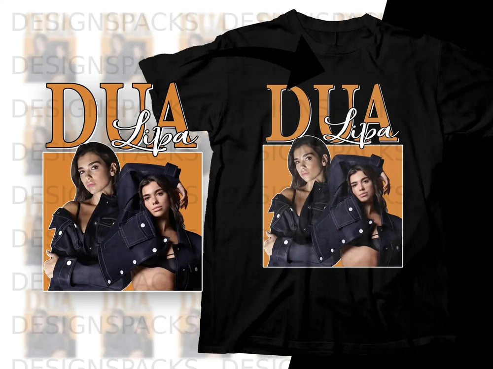 Dua Lipa album cover art on black t-shirt.