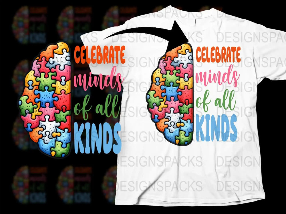 Celebrate Minds of All Kinds Puzzle Pieces Autism Awareness T-Shirt Colorful Graphic Tee