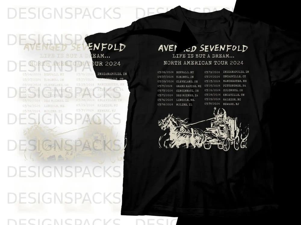 Avenged Sevenfold North American Tour 2024 t-shirt with tour dates.