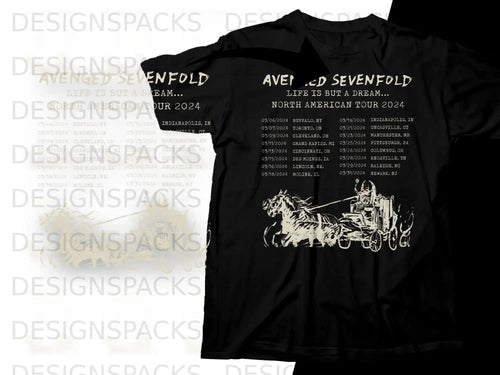 Avenged Sevenfold North American Tour 2024 t-shirt with tour dates.