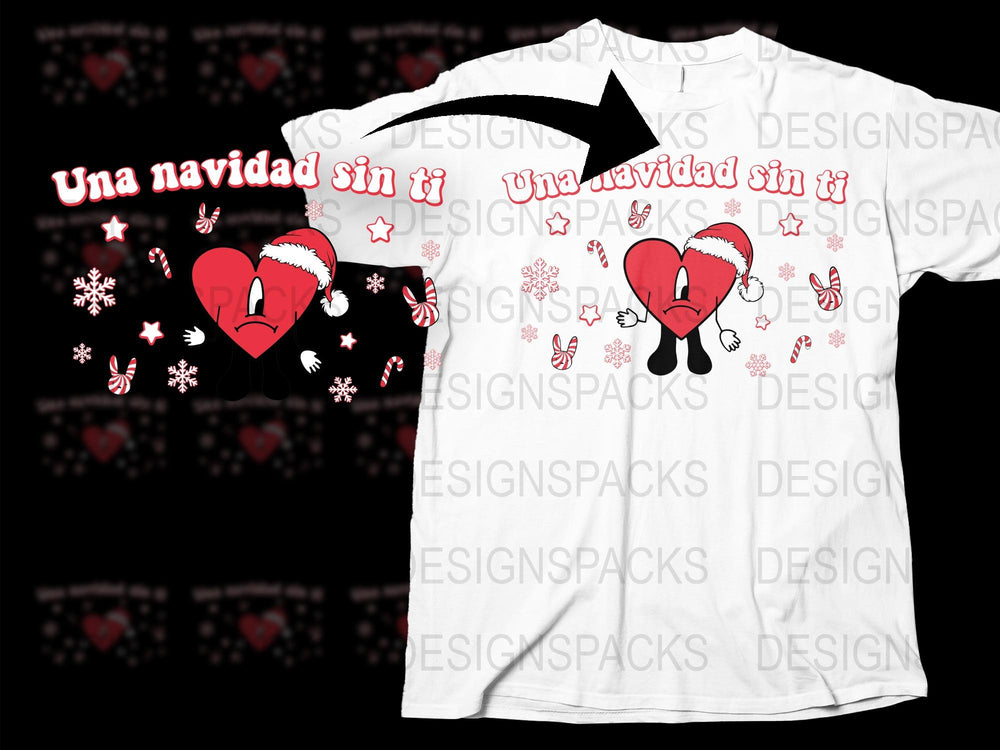 Festive Heartbreak T-Shirt, Una Navidad Sin Ti, Broken Heart Design, Christmas Apparel, Unisex Holiday Tee, Snowflake Graphics
