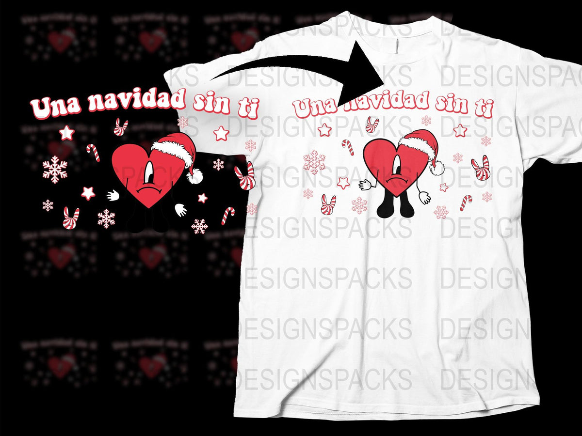 Festive Heartbreak T-Shirt, Una Navidad Sin Ti, Broken Heart Design, Christmas Apparel, Unisex Holiday Tee, Snowflake Graphics