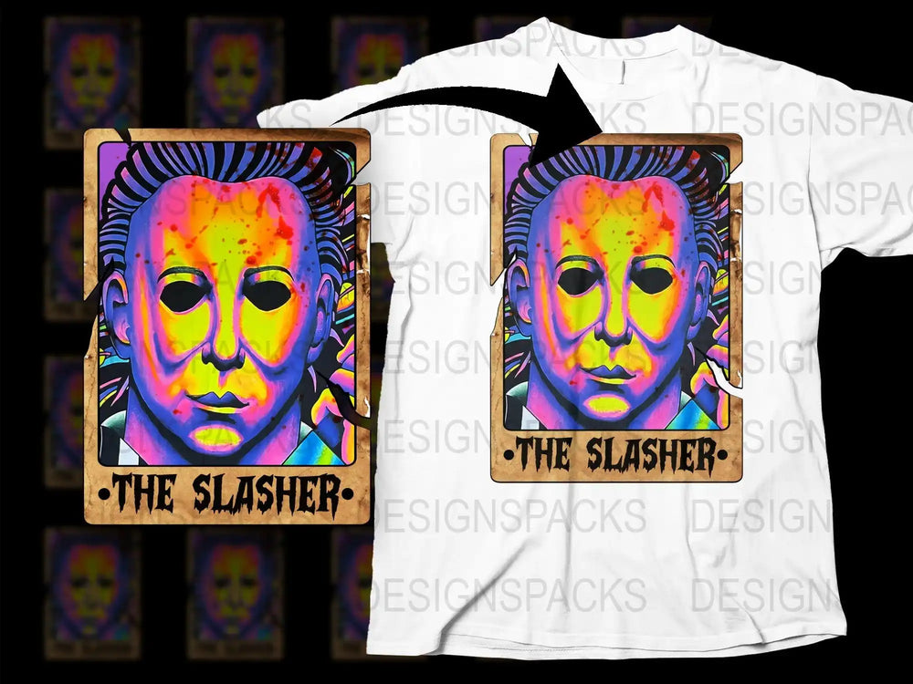 Colorful Slasher Horror Movie T-Shirt Neon Graphic Tees Vintage Inspired Halloween Merchandise