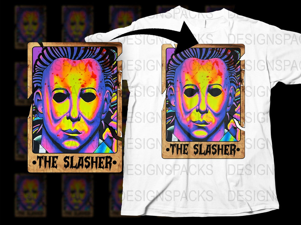Colorful Slasher Horror Movie T-Shirt Neon Graphic Tees Vintage Inspired Halloween Merchandise
