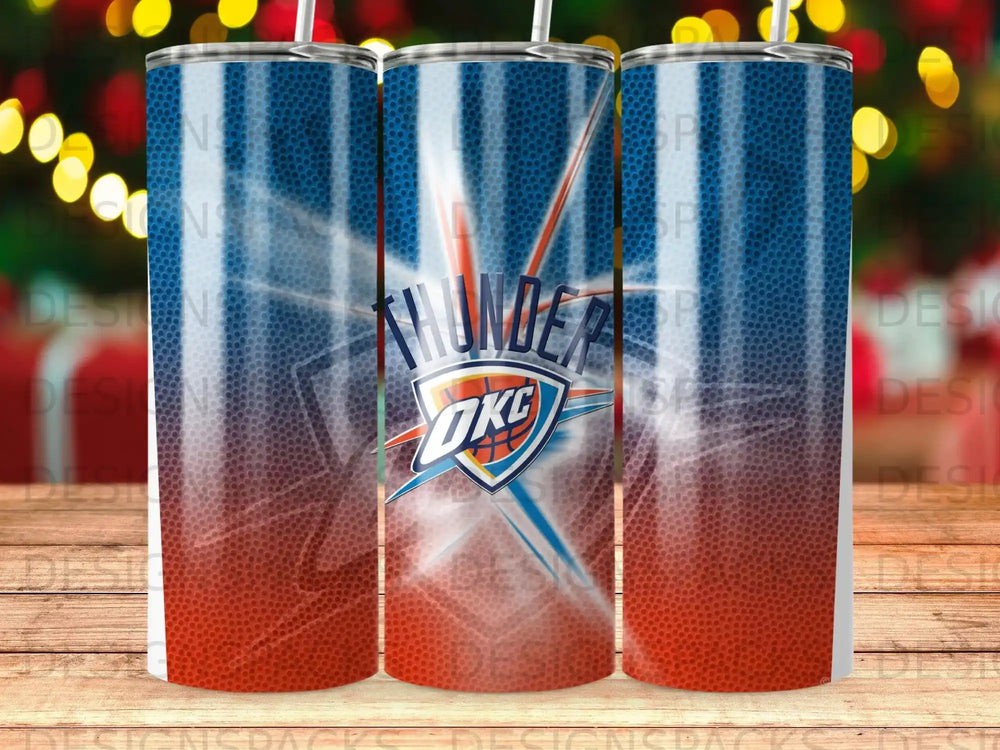 Oklahoma City Thunder basketball team logo on a gradient tumbler.