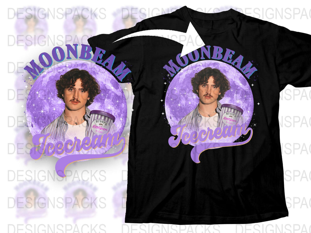 Moonbeam Icecream Retro T-Shirt, Vintage Style Graphic Tee, Purple and Black Shirt, Unique Fashion Top for Unisex.