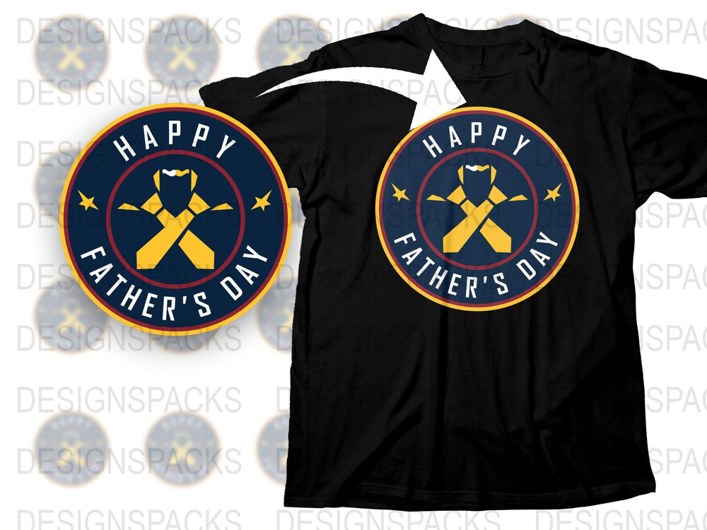 Happy Father's Day T-Shirt, Navy Gold Ribbon Design, Gift for Dad, Men's Tee, Special Occasion Wear, Unique Father's Day Gift