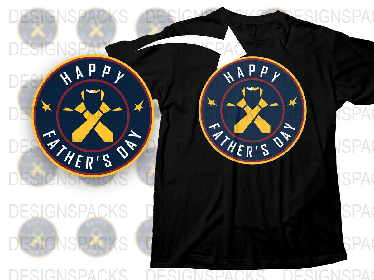 Happy Father's Day T-Shirt, Navy Gold Ribbon Design, Gift for Dad, Men's Tee, Special Occasion Wear, Unique Father's Day Gift