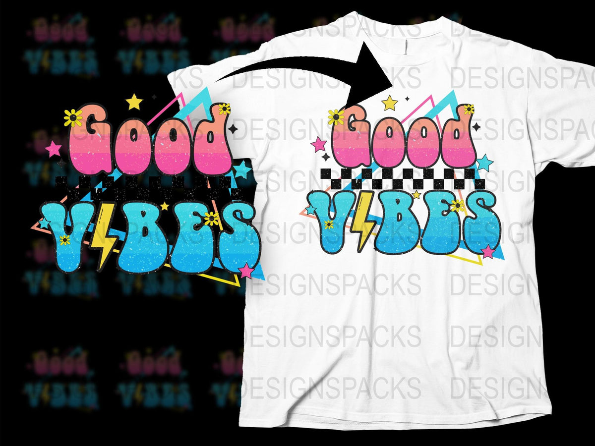 Unisex Good Vibes T-shirt, Colorful Retro Graphic Tee, Aesthetic Summer Casual Wear, Trendy Design Shirt