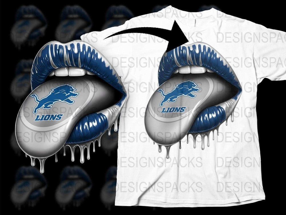 Detroit Lions Graphic T-Shirt, Blue Dripping Lips Design, Men's Sports Tee, NFL Fan Apparel