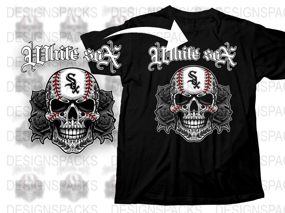 Gothic Skull White Sox Inspired T-Shirt, Black Tee, Baseball Fan Apparel, Men's Graphic Shirt