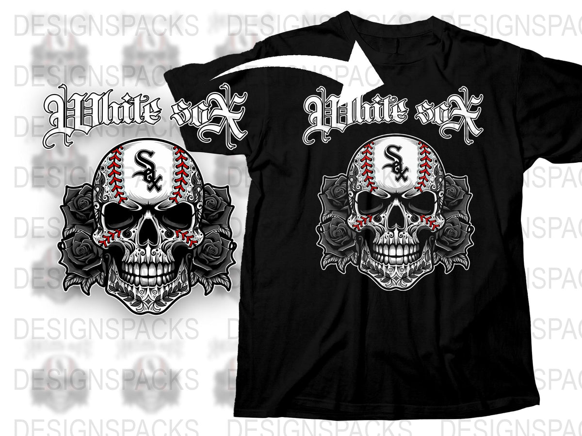 Gothic Skull White Sox Inspired T-Shirt, Black Tee, Baseball Fan Apparel, Men's Graphic Shirt