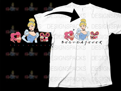 Women's White T-Shirt, Cartoon Princess Graphic, Doughnuts and Coffee, Fun Cute Casual Top