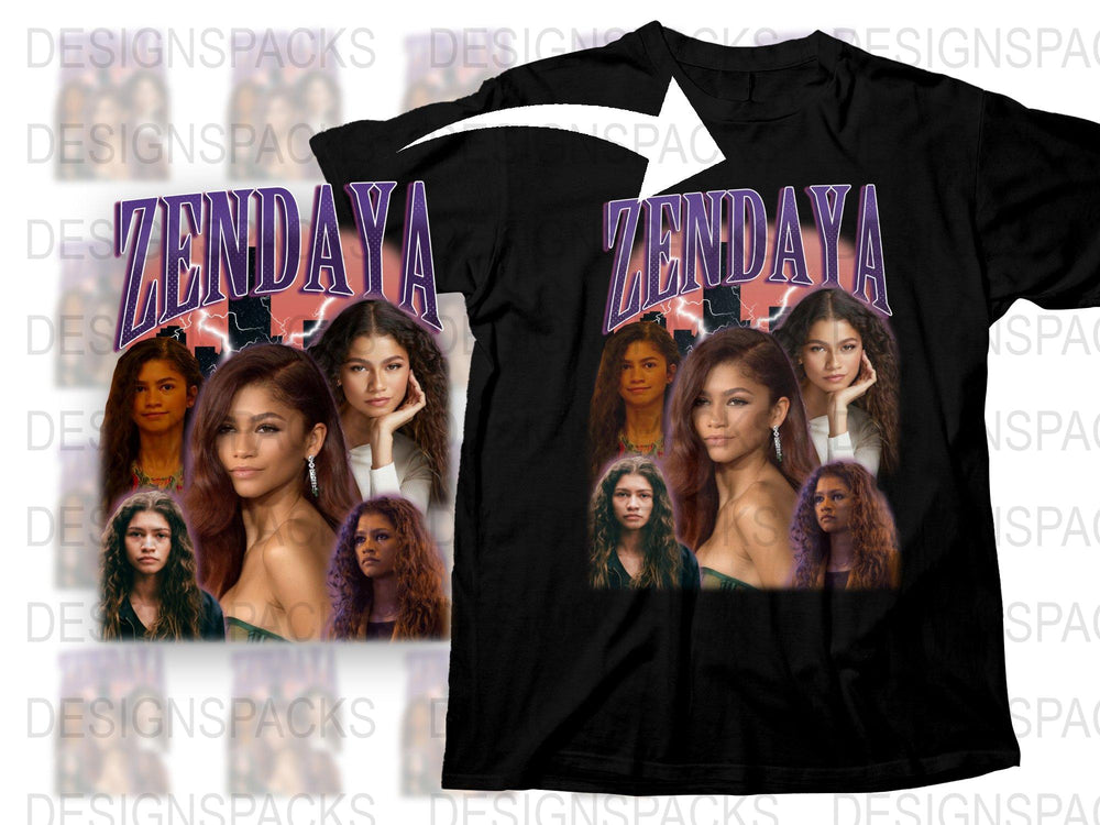 Zendaya Fan T-Shirt, Multiple Poses and Expressions, Black Graphic Tee, Celebrity Inspired Fashion