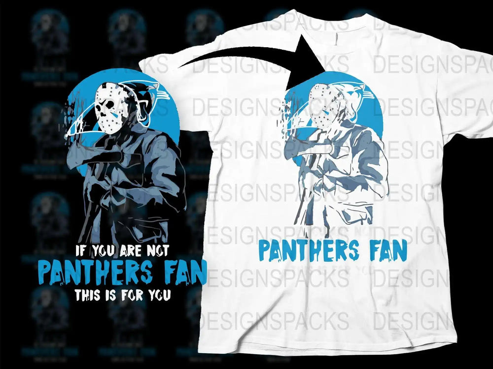 Panthers Fan Horror Hockey Mask Graphic T-Shirt, Friday 13th Inspired Tee, Unique Sports Fan Gift, Cool Movie Theme Apparel