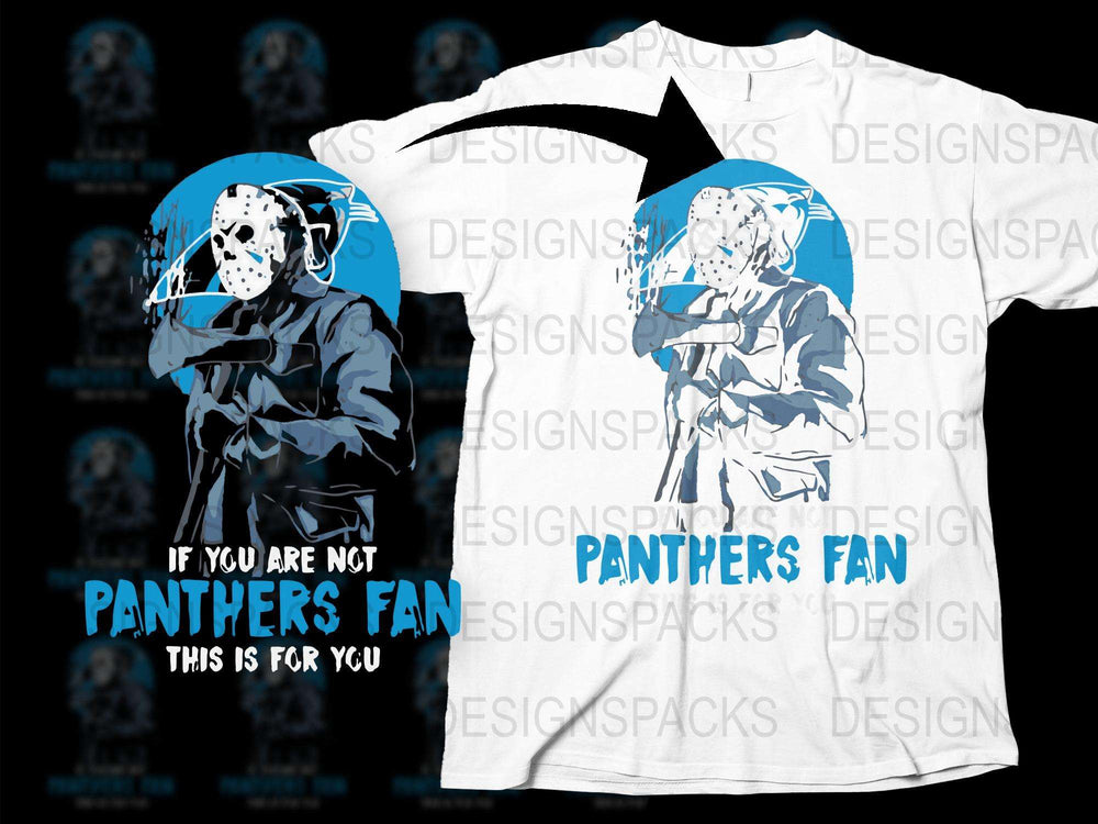 Panthers Fan Horror Hockey Mask Graphic T-Shirt, Friday 13th Inspired Tee, Unique Sports Fan Gift, Cool Movie Theme Apparel
