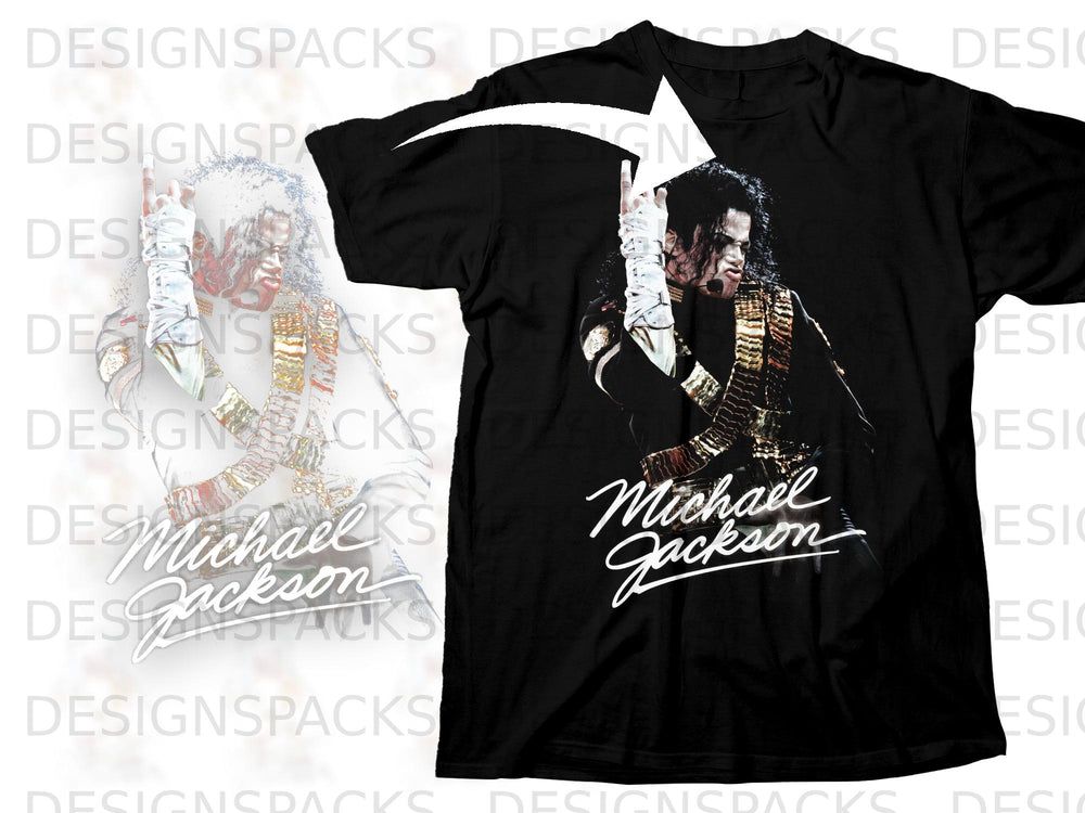 Black t-shirt with Michael Jackson's image and signature.