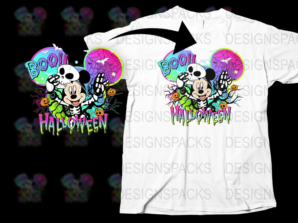 Disney Halloween T-shirt, Mickey Mouse Boo Graphic, Kids and Adults Costume Tee, Spooky Fun Apparel, Glowing Colors