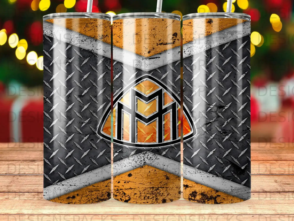 Gray Diamond Plate Orange White Stripes Grunge M M Logo Tumbler