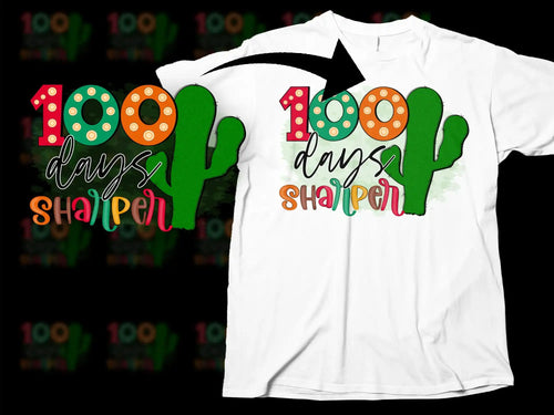 100 Days Sharper Cactus Teacher T-Shirt, Colorful School Celebration Tee, Fun Educator Gift, Unisex Cotton Shirt