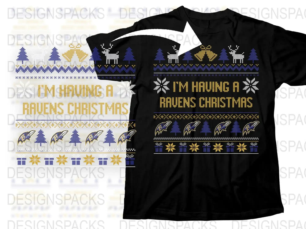 Baltimore Ravens Christmas T-Shirt, Holiday Festive Graphic Tee, Football Fan Apparel, Unisex Winter Clothing