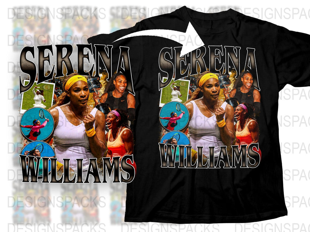 Serena Williams Tribute T-Shirt, Collage Montage Graphic Tee, Tennis Icon Apparel, Black Unisex T-Shirt