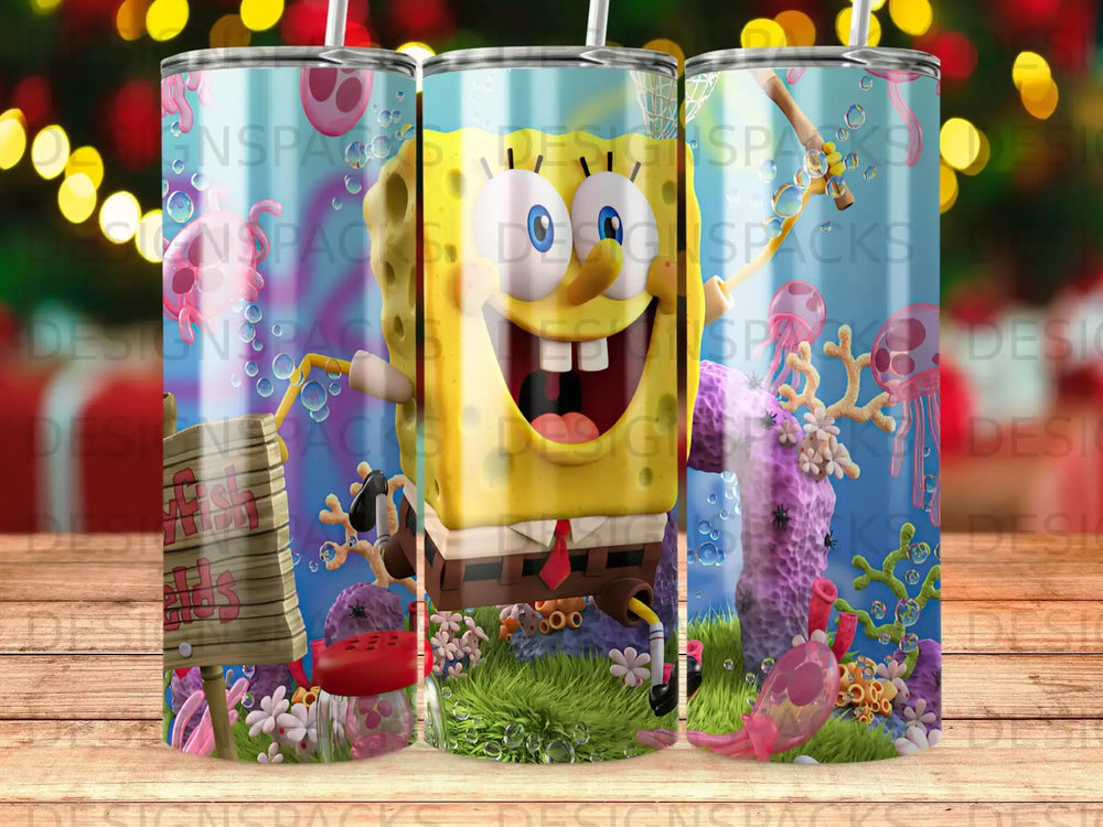 SpongeBob SquarePants and friends on a colorful underwater background.