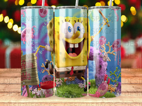 SpongeBob SquarePants and friends on a colorful underwater background.