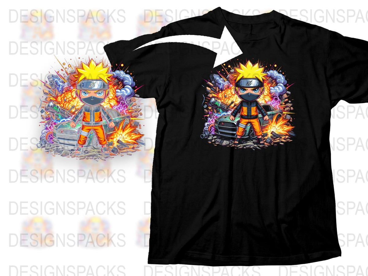 Anime Graphic T-Shirt, Colorful Ninja Cartoon Character, Unisex Cotton Tee, Vibrant Print, Casual Streetwear, Youthful Design, Bold Colors