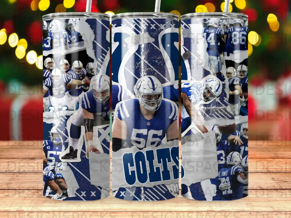Indianapolis Colts players in uniform, with team logo and player numbers.