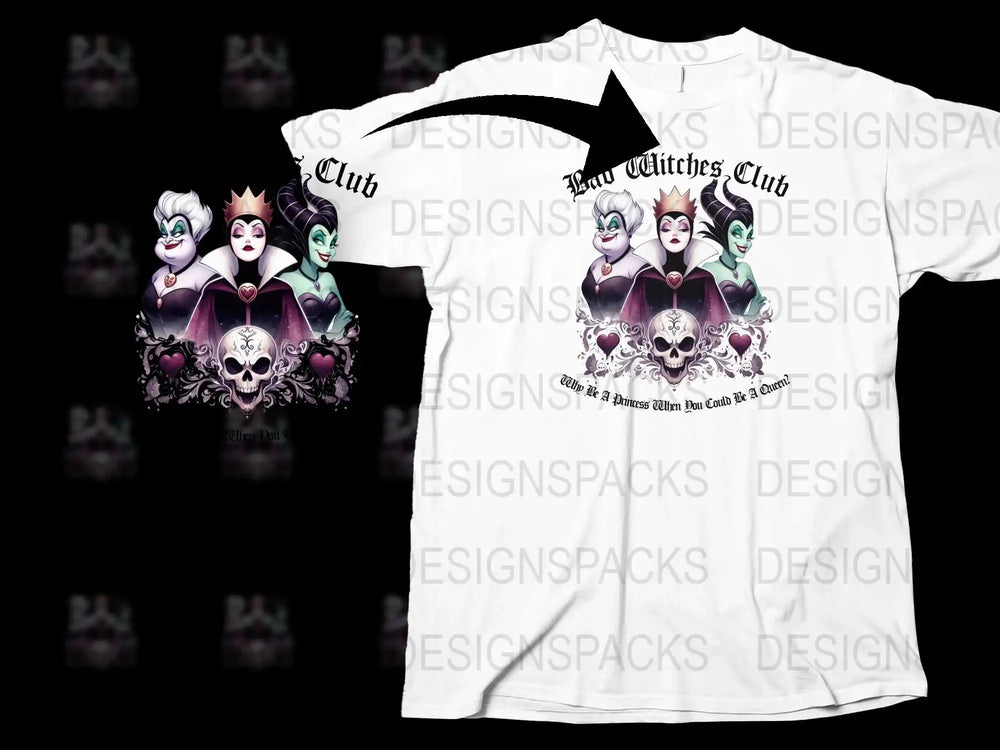 Disney Villains T-Shirt, Bad Witches Club Graphic Tee, Maleficent Ursula Cruella, Women's Fashion Top, Unique Gift Idea