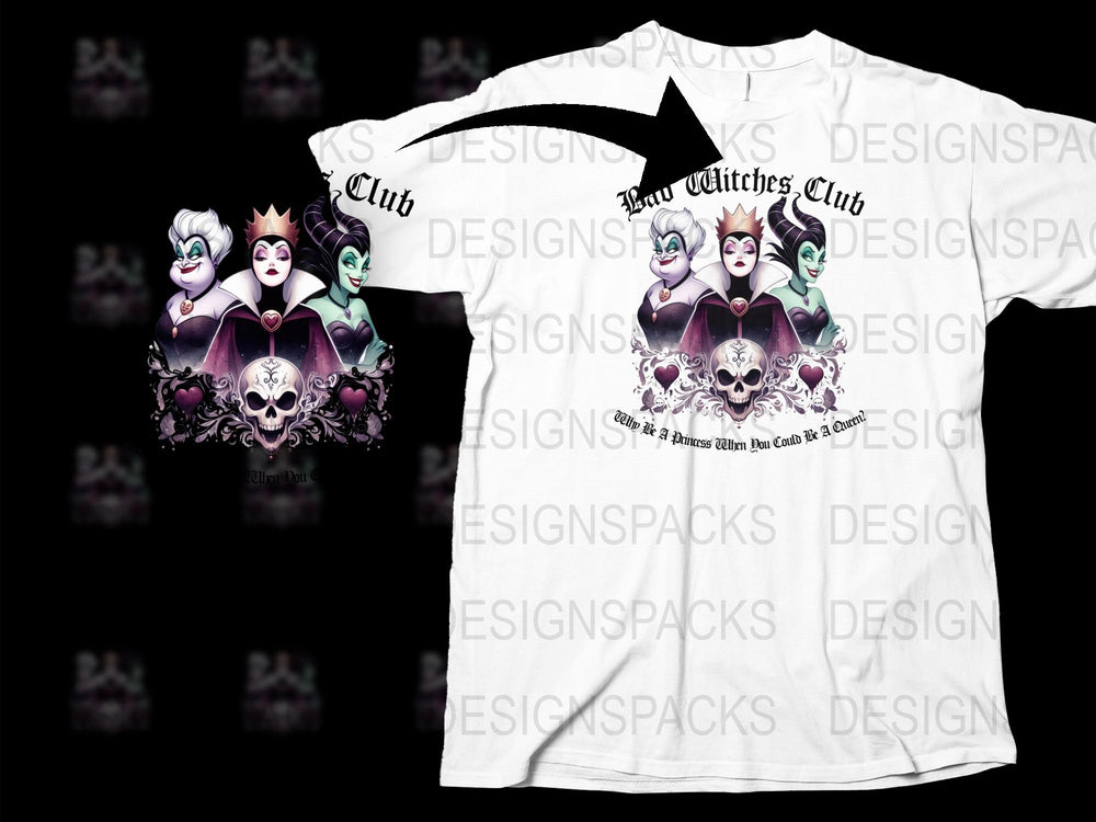 Disney Villains T-Shirt, Bad Witches Club Graphic Tee, Maleficent Ursula Cruella, Women's Fashion Top, Unique Gift Idea